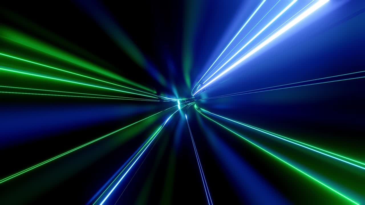 un túnel de alta tecnología abstracto en bucle de 4k con luces de neón, la cámara vuela a través del túnel, las luces de neon azul-verde parpadean. fondo de ciencia ficción al estilo de cyberpunk o futuro de alta tecnología. fondo 2