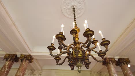 Close-Up-Of-Vintage-Chandelier-Hanging-On-The-Ceiling-Of-Castle