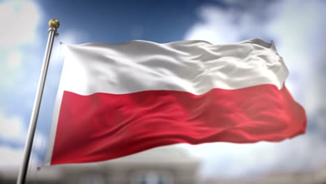 poland flag waving slow motion 3d rendering blue sky background - seamless loop 4k