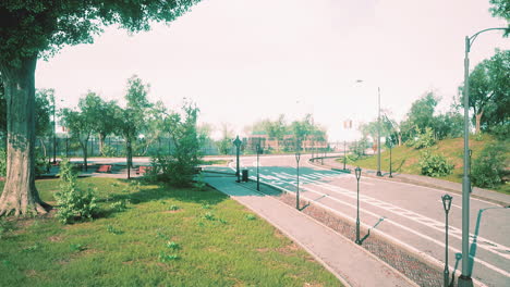 escena pacífica del parque: un día soleado en la ciudad