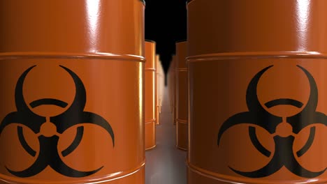 rows of radioactive chemistry barrels. 4k seamless loop stock video