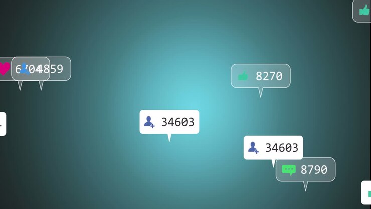 Animazione di icone e numeri che cambiano in barre di notifica su sfondo sfumato