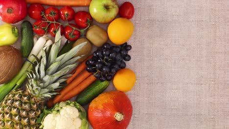 empty frame for text appear on right side next to fruits and vegetables. stop motion