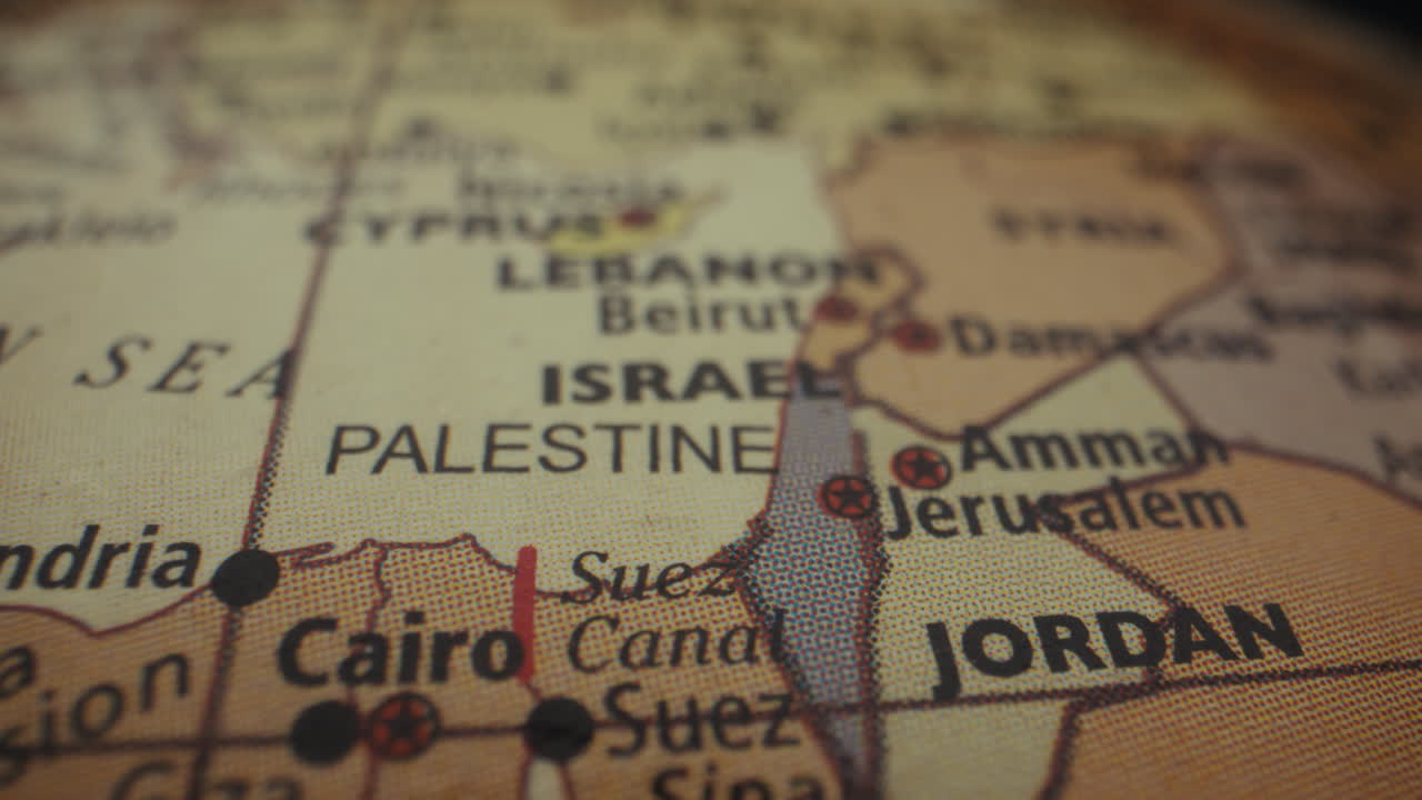 Close-up of a Middle Eastern section of a world map