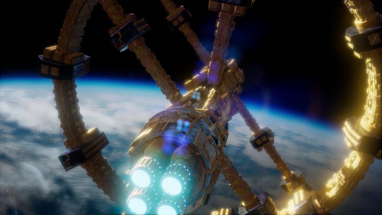 지구와 우주선. 지구 위의 우주선