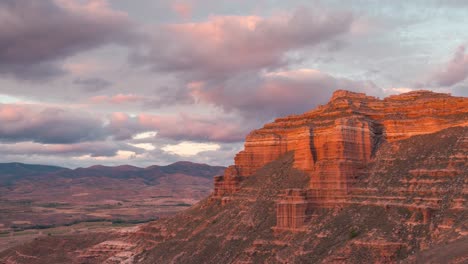 sunset timelapse day to night in desert landscape far west armantes viewpoint in calatayud, zaragoza, spain