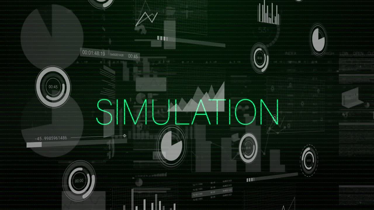 Animation of simulation text, statistics and data processing