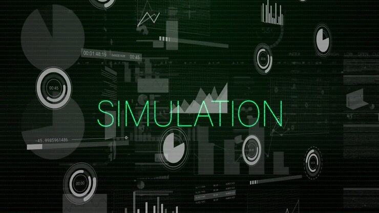 Animation of simulation text, statistics and data processing