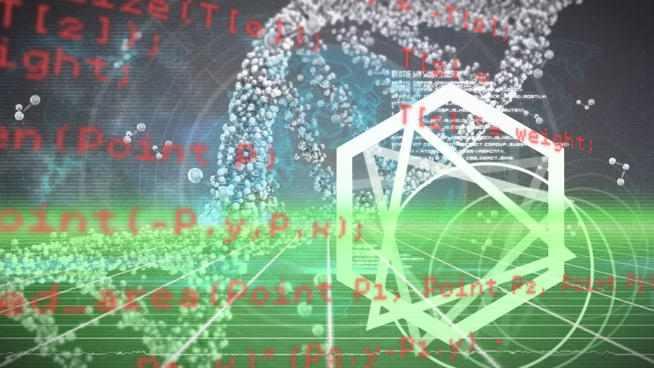 그리드와 어두운 배경에서 데이터 처리의 애니메이션