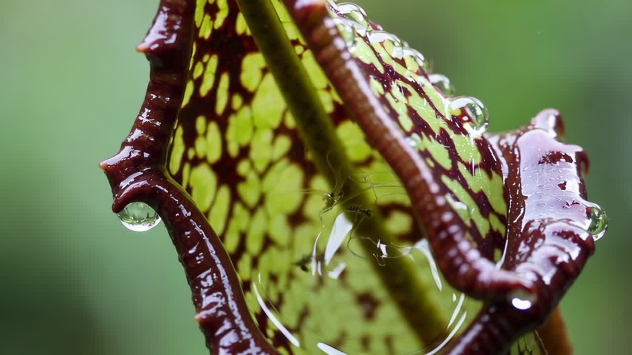 Closeup of a Pitcher Plant with Dew Drops