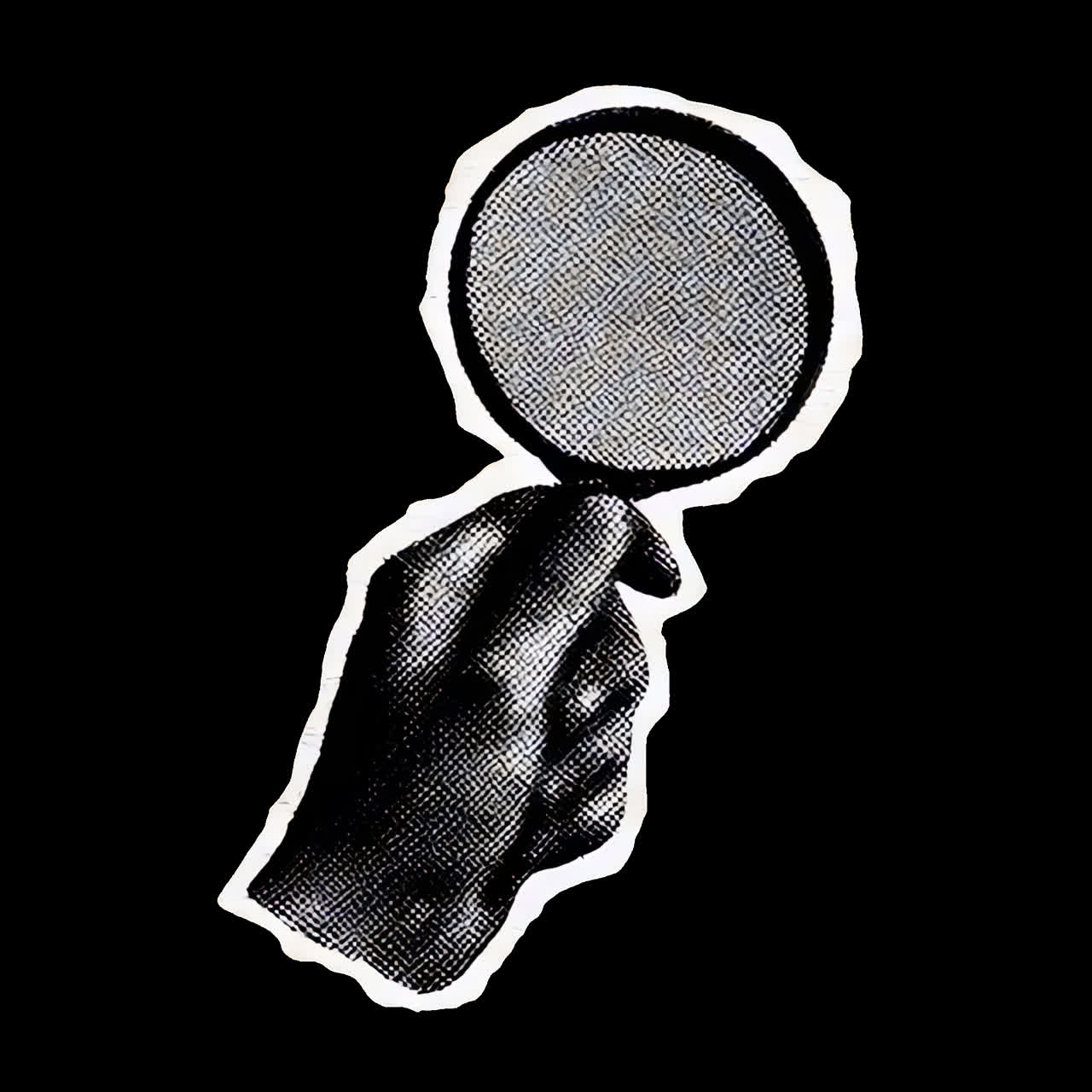 Vintage hand holding magnifying glass animation isolated asset, transparent 4K video, alpha channel