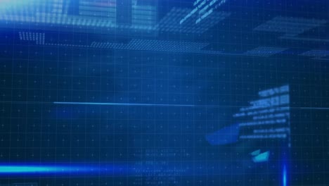 animación del procesamiento de datos y la barra de carga sobre fondo azul