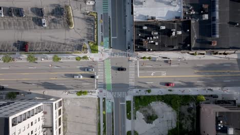 Downtown-Ann-Arbor,-Michigan-intersection-with-drone-video-stable