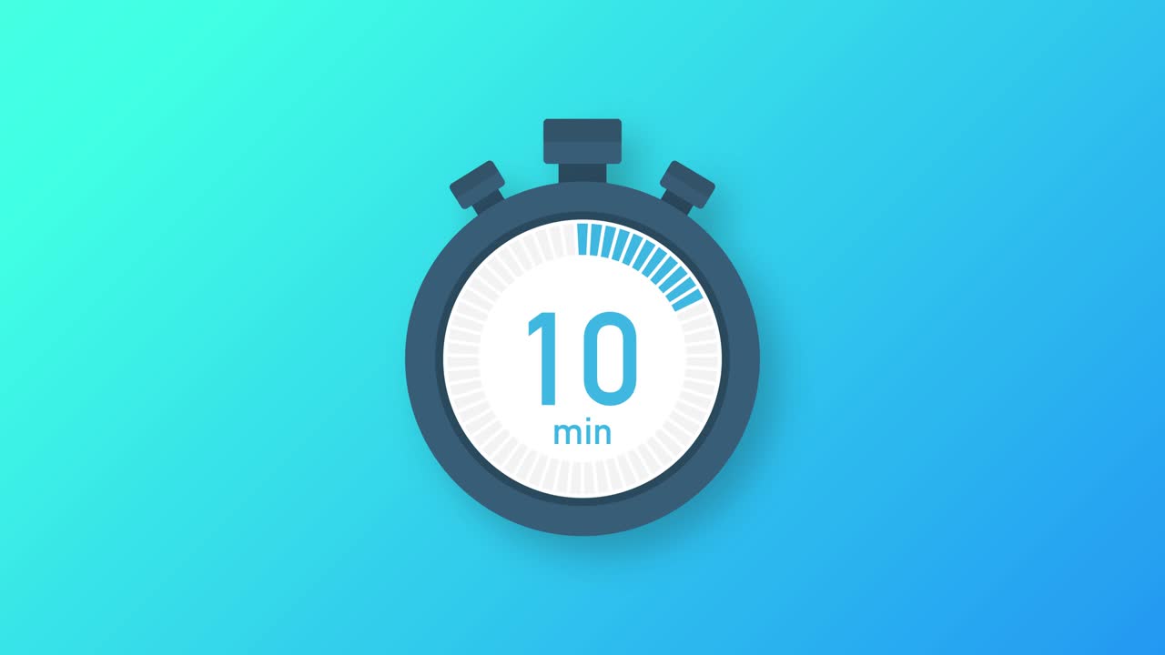 The 10 minutes, stopwatch icon. Stopwatch icon in flat style. Motion graphics.
