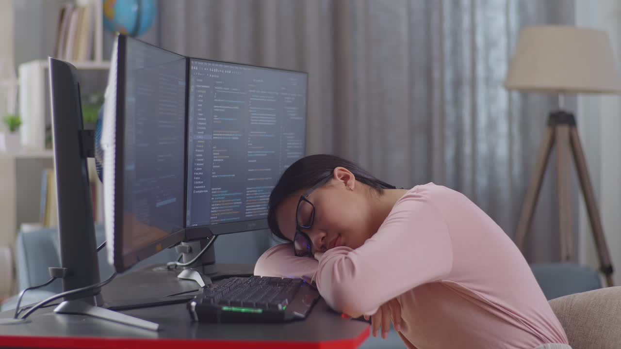 Tired Programmer Taking a Nap at Desk