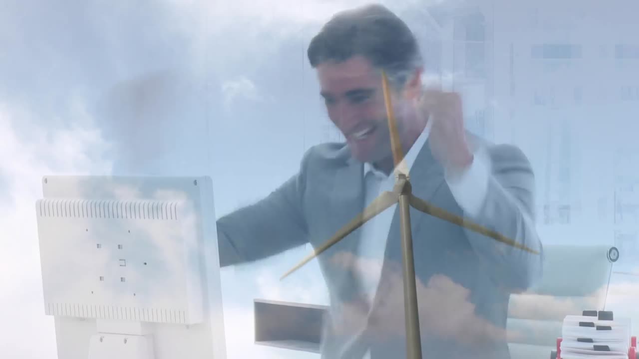 animación del procesamiento de estadísticas sobre la turbina eólica y los empresarios