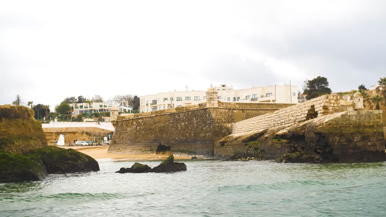 Panoramic coastline sailing landscape of Lagos, Portugal, navigation view
