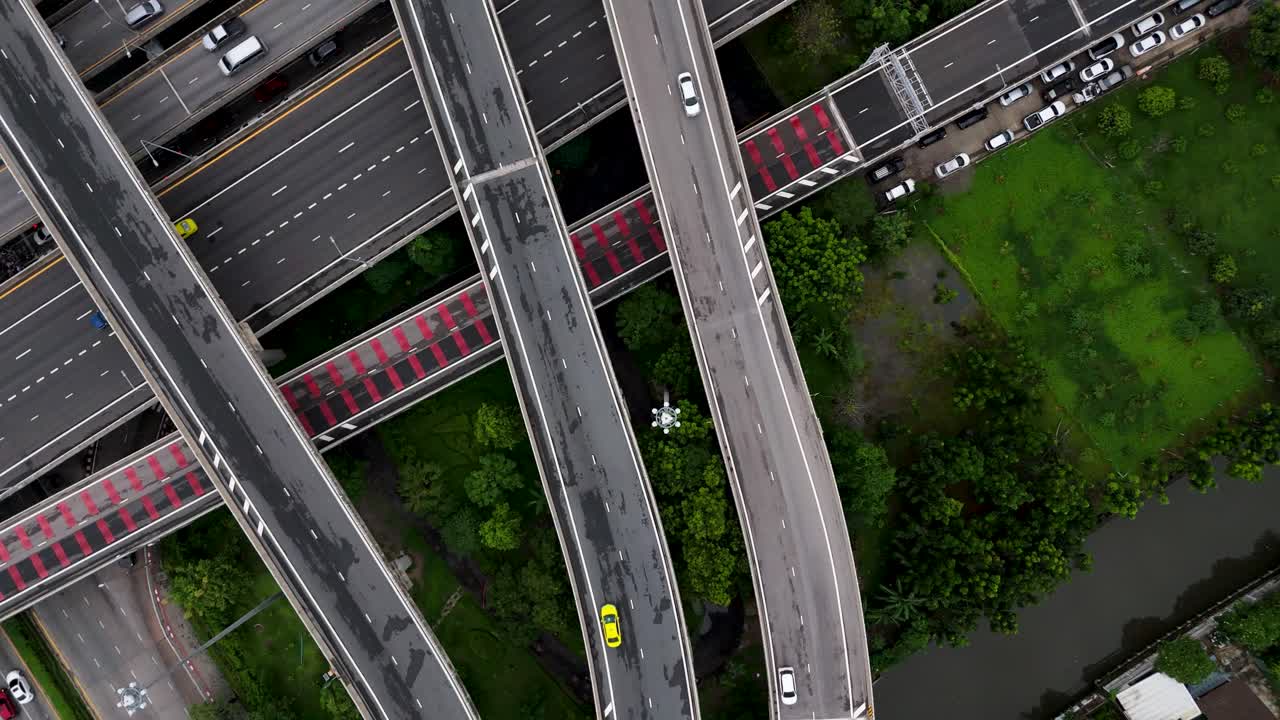 Aerial Hyperlapse Cars Driving On Bangkoks Complex Freeway and Highway Network