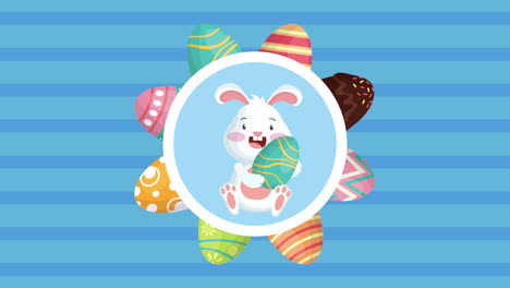 happy easter animated card with cute rabbit and eggs painted frame