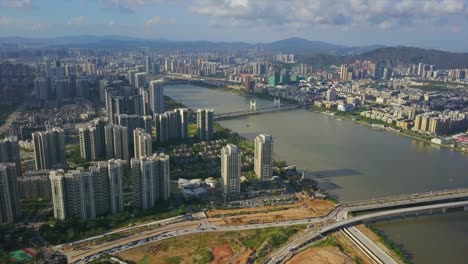 sunny day zhuhai cityscape river bay aerial panorama 4k china