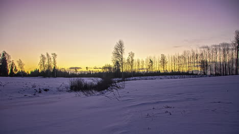 Hermoso-Timelapse-De-Una-Escena-Invernal-Al-Amanecer-Con-Colores-Pastel