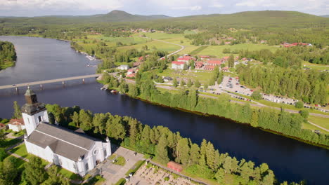 Aerial-view-over-Järvsö,-Sweden-and-Stenegård