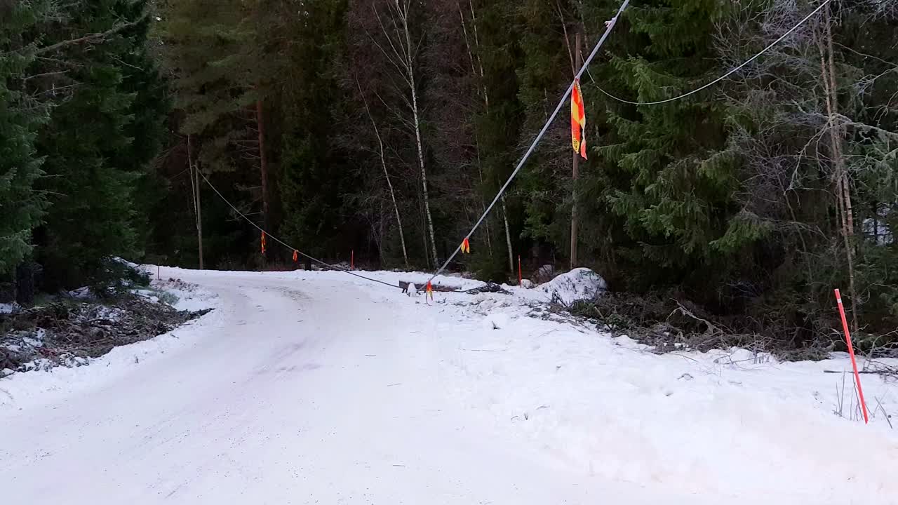 겨울 폭풍으로 찢어진 전력선