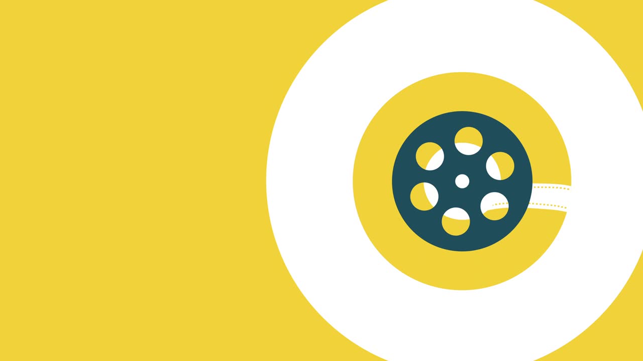 4k video de cinta de película de dibujos animados en fondo amarillo.