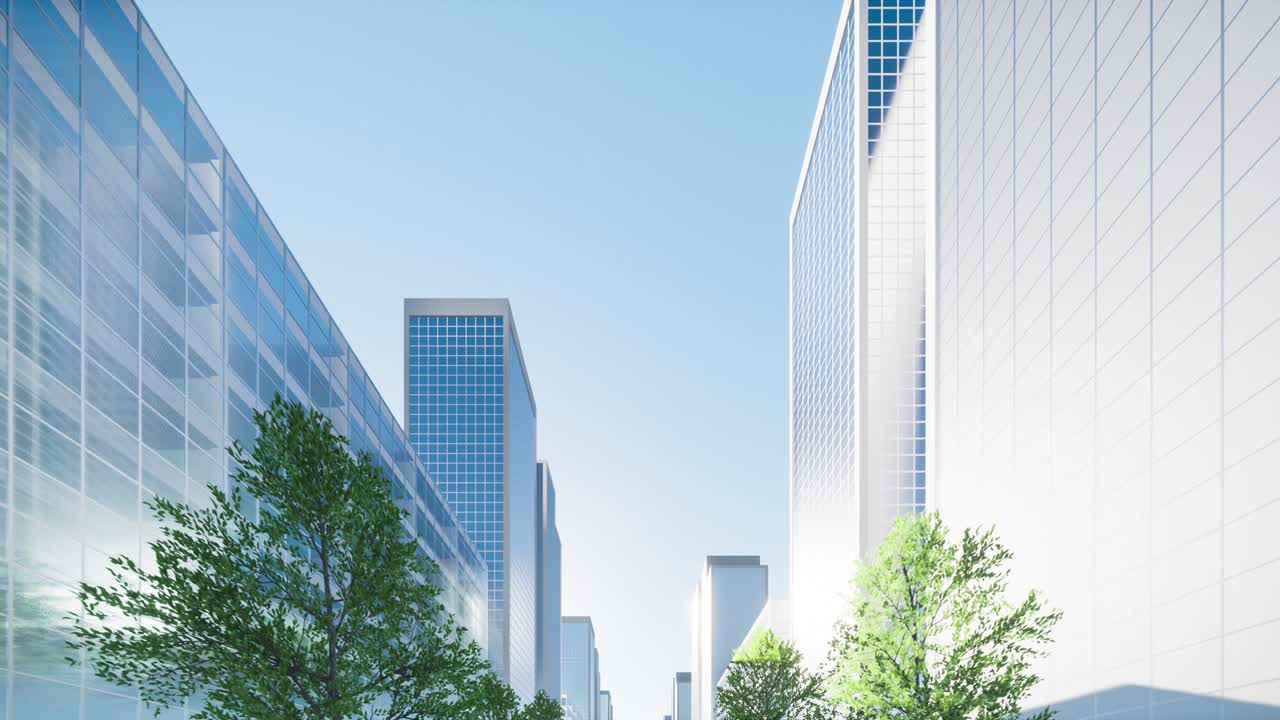 고층 건물의 3d 렌더링 루프 비디오 배경, 기업의 개념, 비즈니스 및 금융의 중심.