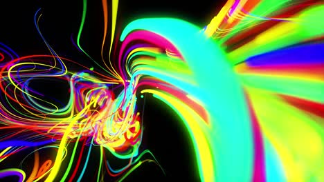 el flujo de fondo abstracto de las líneas de brillo. las partículas de luces en funcionamiento se forman en el espacio 3d brillando hermosas líneas curvas como una bola de cables quemándose con luz de neón. hermoso fondo creativo en bucle en 4k.