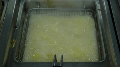 potatoes being fried on a deep fryer