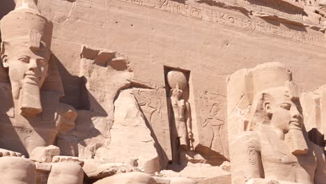 close up of exterior of ancient egyptian abu simbel temple in egypt