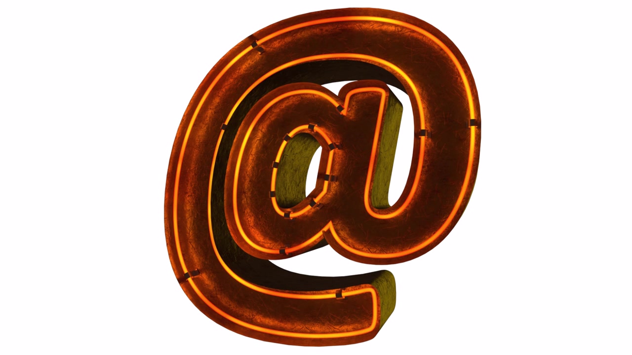 At Symbol Neon Light Flickering On and Off on White Background