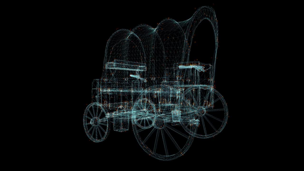 fiacre carro holograma wireframe. buena animación 3d en un fondo negro con un bucle sin costuras para proyectos de futurismo