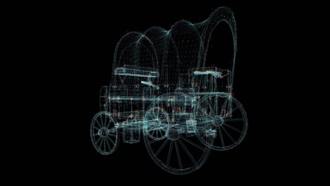 fiacre carro holograma wireframe. buena animación 3d en un fondo negro con un bucle sin costuras para proyectos de futurismo