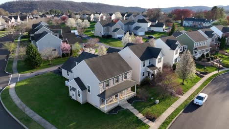 aerial rising shot of typical american neighborhood