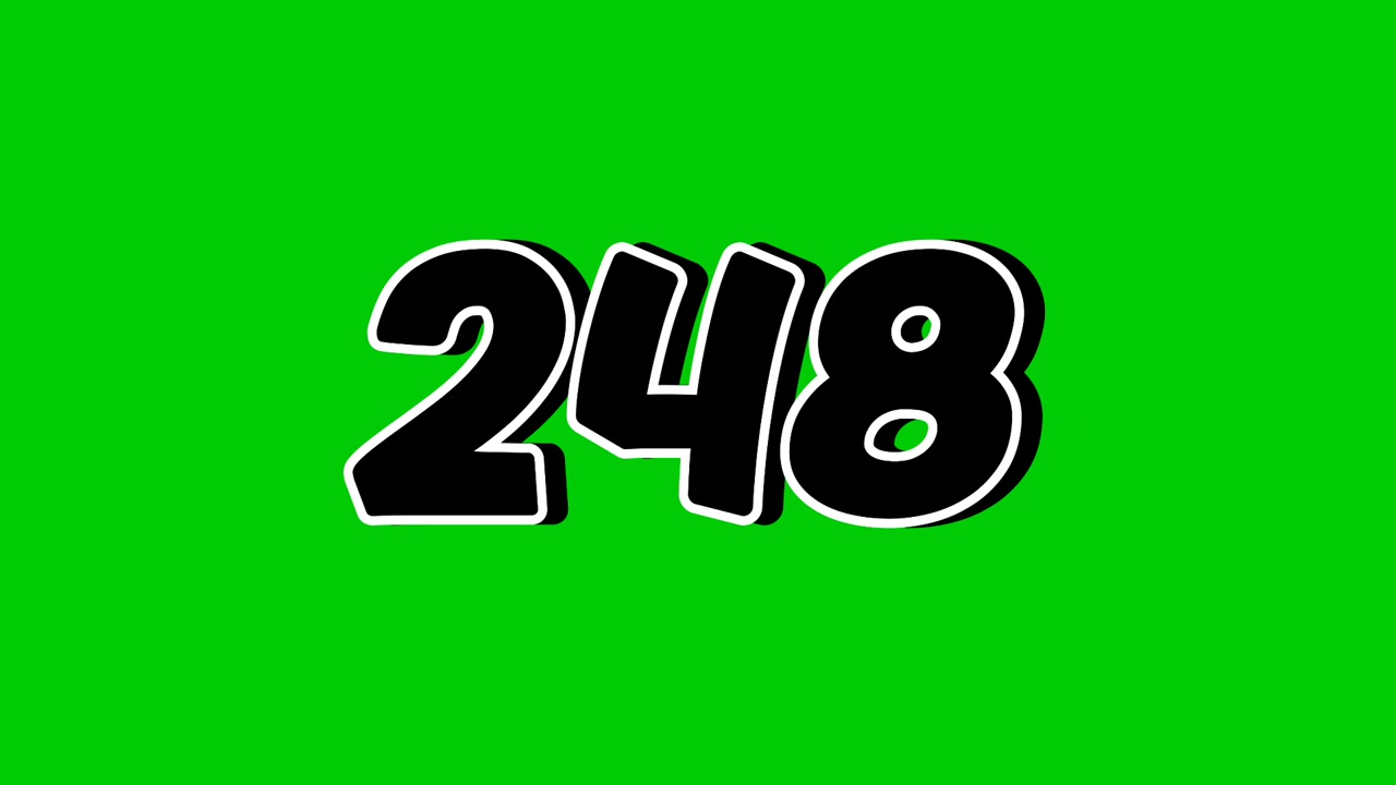 Numero 248 Animazione Pop up colore nero su schermo verde Elemento video di grafica animata in stile cartone animato