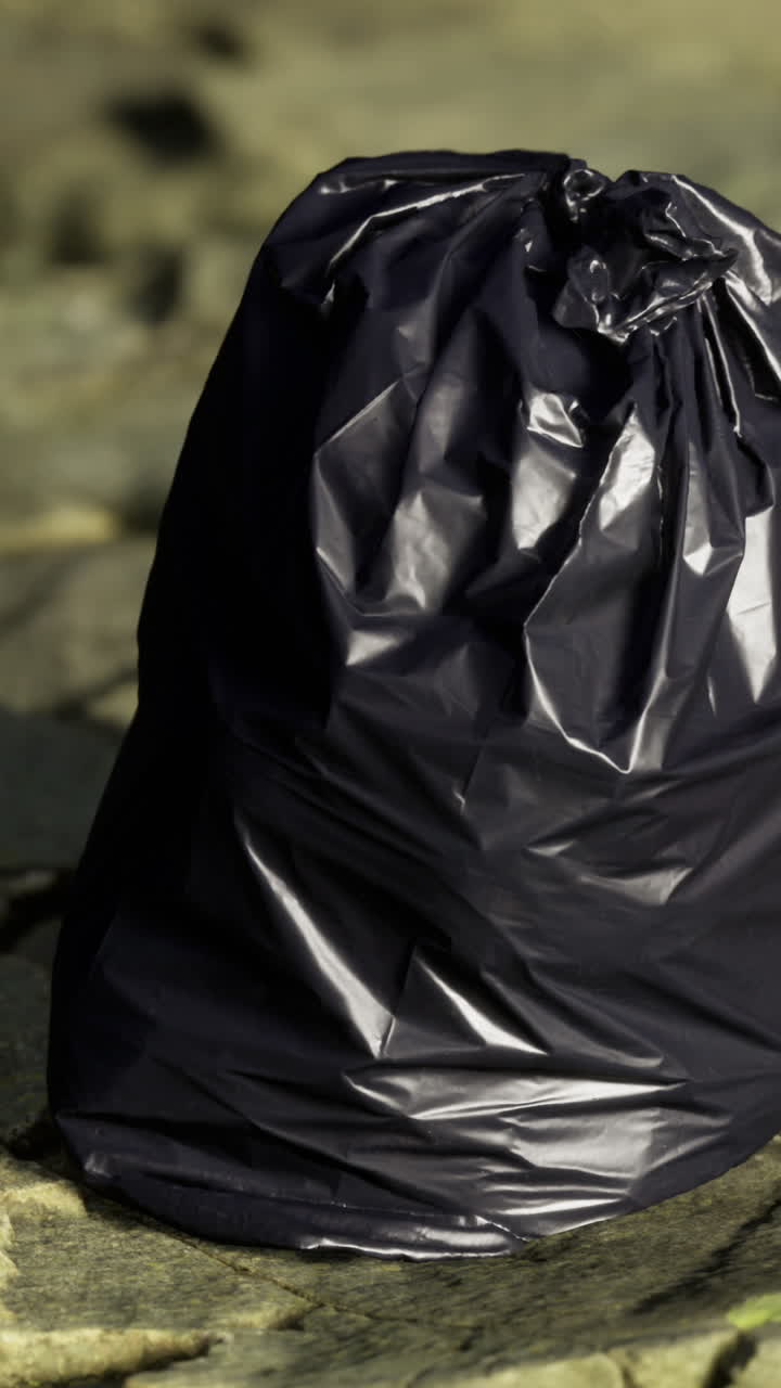 Utilizzo di una borsa gettata su un terreno roccioso vicino a un tranquillo specchio d'acqua al crepuscolo