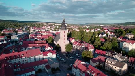 aerial fly by of chruch trinitatis kirche in sondershausen in germany