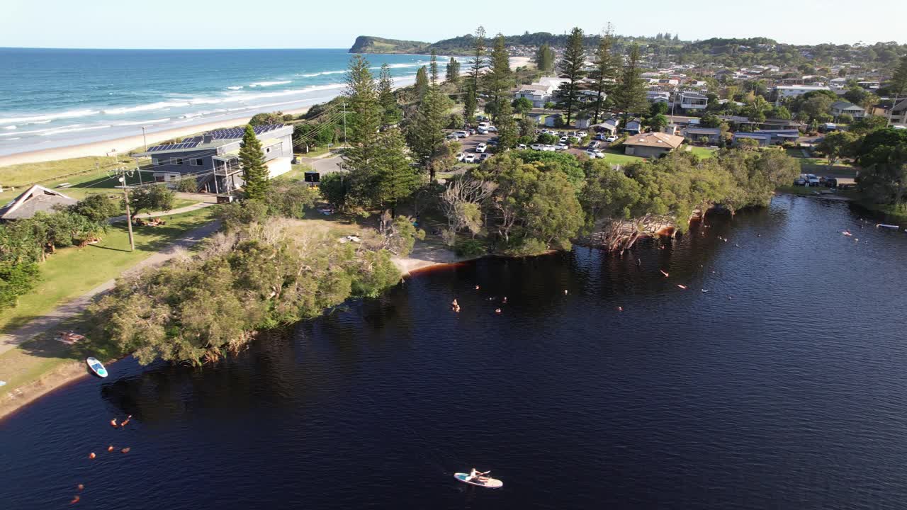 Scenic Lake Ainsworth In Lennox Head, NSW, Australia - Drone Shot
