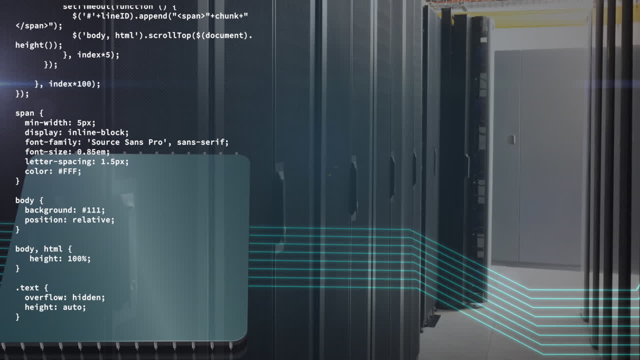 Animation of data processing over server room