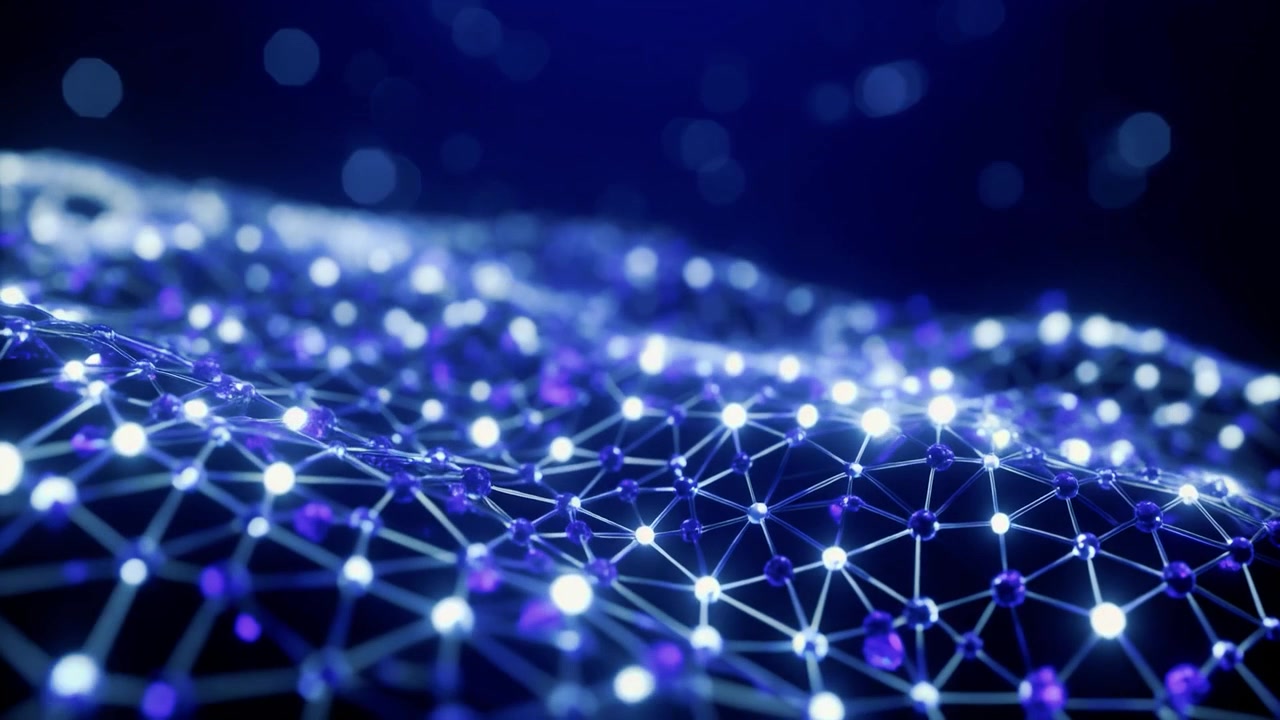 Abstract Digital Network Wave with Glowing Nodes and Connections