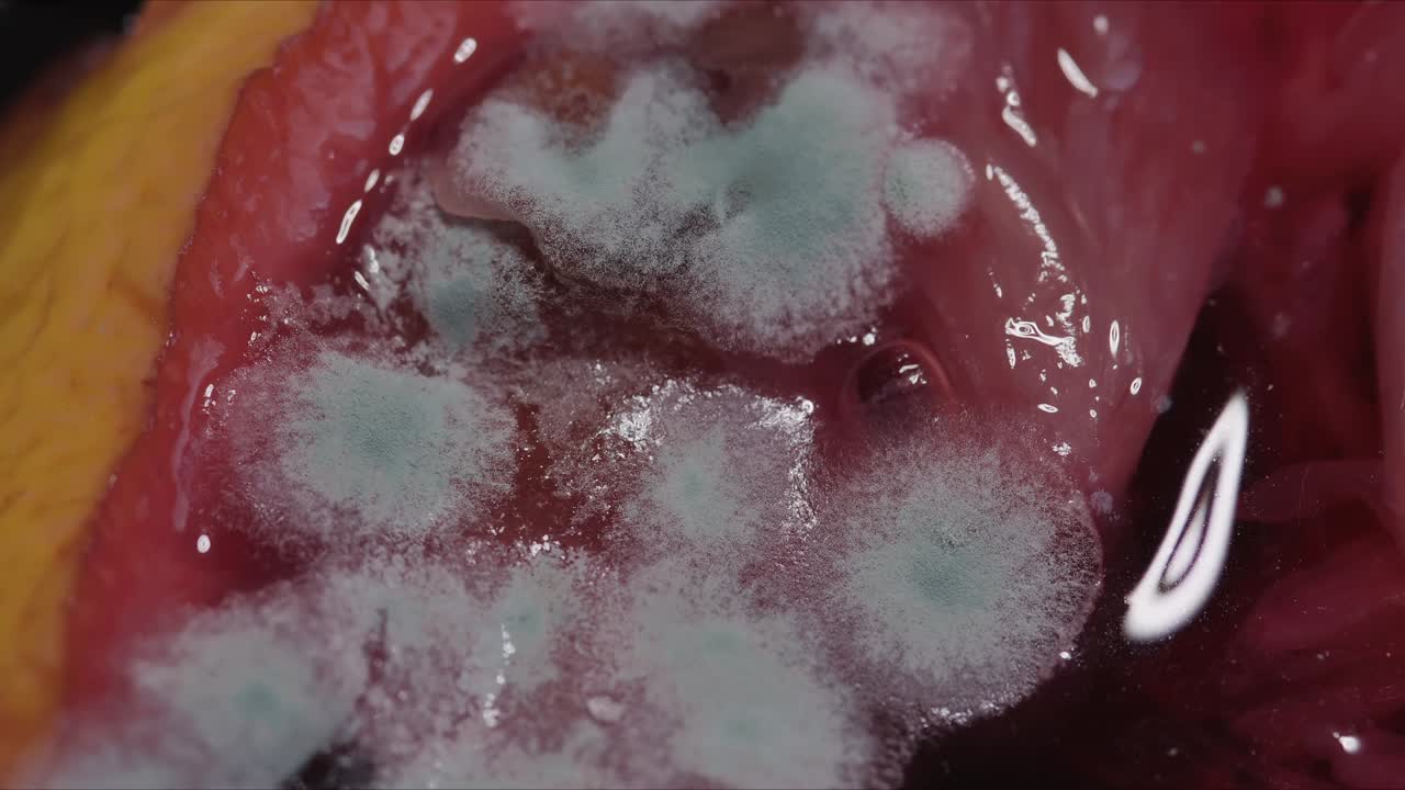 detalle del moho que cubre el limón viejo en el té