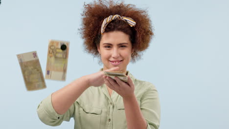 woman, cash and finance, happy with winning