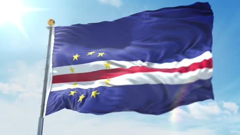 4k 3d illustration of the waving flag on a pole of the country cape verde