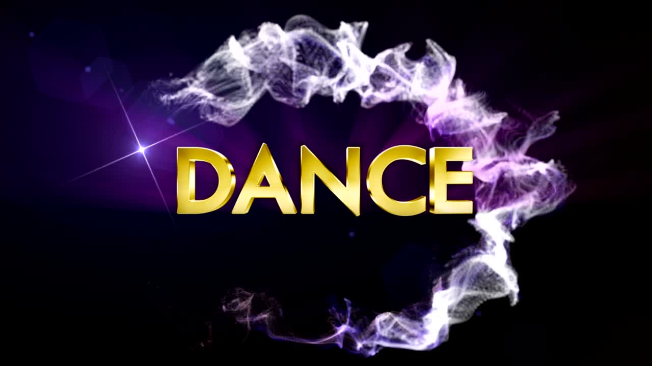 Animazione DANCE dorata con testo in anello di particelle, Sfondo, Rendering, Loop