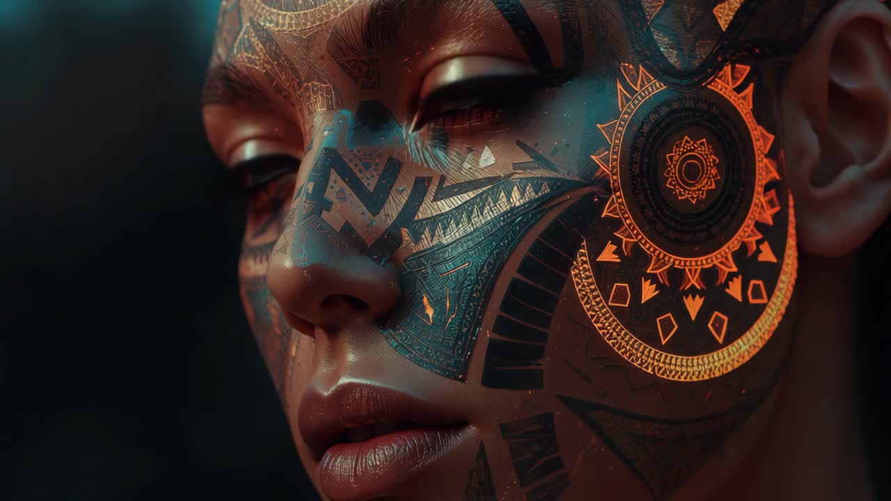 Woman with Intricate Tribal Face Tattoo