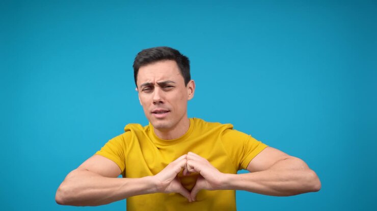 Man expressing various emotions with hand gestures