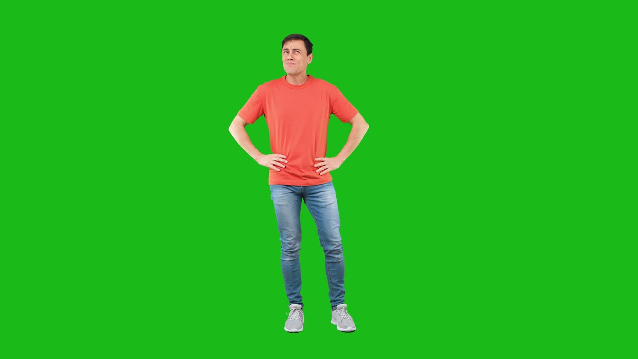 Man Expressing Confusion, Thought, and Frustration on Green Screen