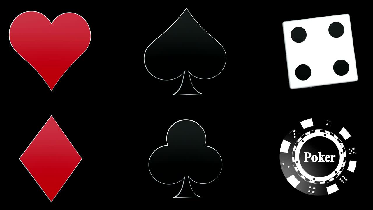 French Card Symbols, Poker Chips and Dice, Animation, with Alpha Channel, Loop